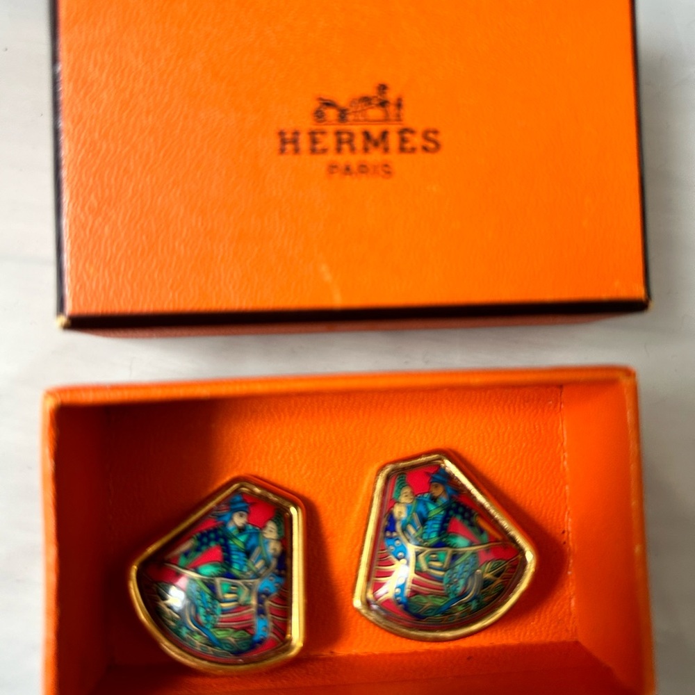 Hermès Orange and Multicolor Cufflinks